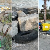 Sanremo, tra pneumatici e rifiuti abbandonati: il degrado sulle spiagge matuziane (Foto)