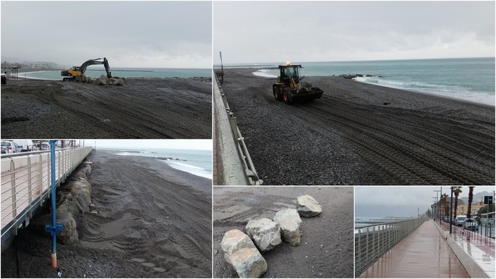 Ventimiglia, prevista mareggiata: ruspe al lavoro per difendere la passeggiata a sbalzo (Foto e video)