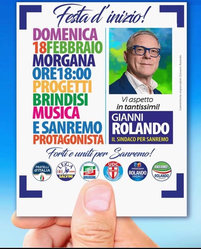 Elezioni Sanremo: il 18 febbraio al via la campagna elettorale di Gianni Rolando candidato sindaco