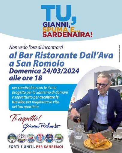 Elezioni, domenica appuntamento con il candidato Rolando al Bar Ristorante Dall’Ava di San Romolo