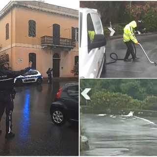 Sanremo: mix di vernice e pioggia rendono la strada pericolosa, intervento della Polizia Locale