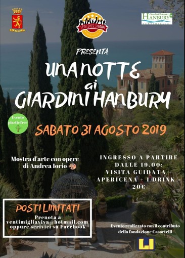 Ventimiglia: sabato &quot;Una Notte ai Giardini Hanbury&quot;, aperitivo, visita guidata e dj set.