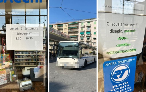 Sanremo: sciopero RT il 9 settembre, alla biglietteria spunta un cartello &quot;Scusate per il disagio, ma non siamo di Riviera Trasporti&quot;