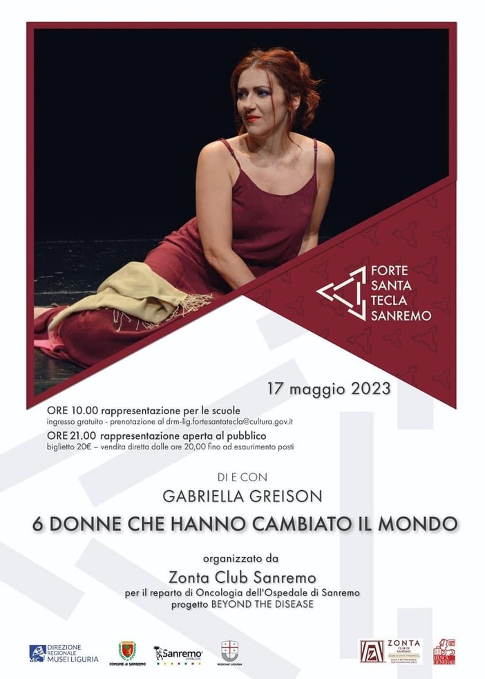 Sanremo: 'Sei Donne Che Hanno Cambiato Il Mondo', spettacolo benefico al Forte di Santa Tecla