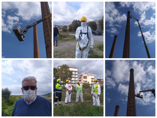 Porta del Mare, sopralluogo in quota per verificare la sicurezza delle ex ferriere, Fossati: &quot;Ciminiera centrale in condizione critica&quot; (foto e video)