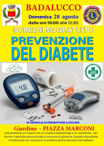Badalucco: domani in Piazza Marconi screening sul diabete a cura del Lions Club Arma e Taggia