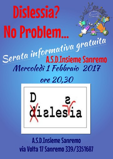 Sanremo: l'associazione ASD Insieme propone una serata sui Disturbi Specifici di Apprendimento