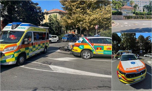 Bordighera, scontro scooter-auto sulla Romana: si alza in volo l'elisoccorso (Foto)