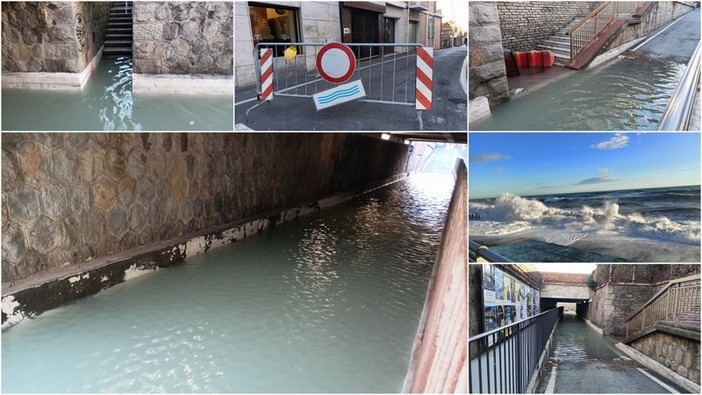 Mareggiata, sottopasso allagato a Bordighera: divieto di transito in via Noaro (Foto e video)