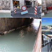 Mareggiata, sottopasso allagato a Bordighera: divieto di transito in via Noaro (Foto e video)