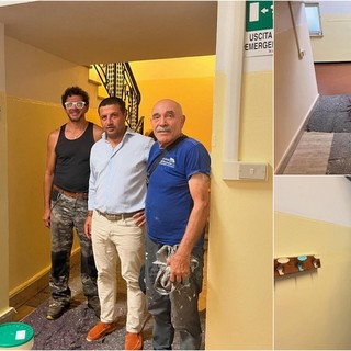 Vallecrosia, lavori di tinteggiatura e raffrescamento di aule e corridoi: sopralluogo a scuola (Foto)