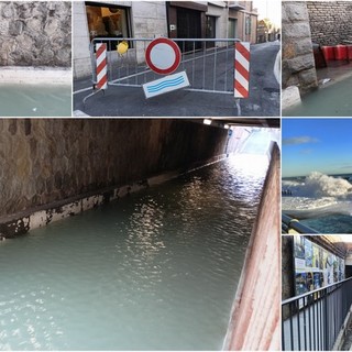 Mareggiata, sottopasso allagato a Bordighera: divieto di transito in via Noaro (Foto e video)