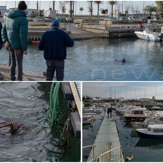 Porto chiuso ad Arma di Taggia: giornata di immersioni nella Darsena per valutare la profondità del fondale (foto e video)