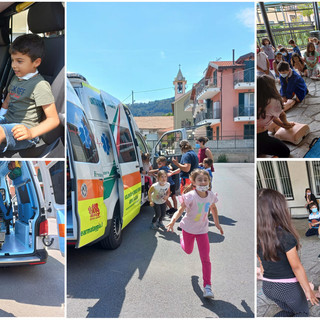 Taggia: i bimbi della scuola Mazzini di Levà a lezione di soccorso con i volontari della Croce Verde (foto)