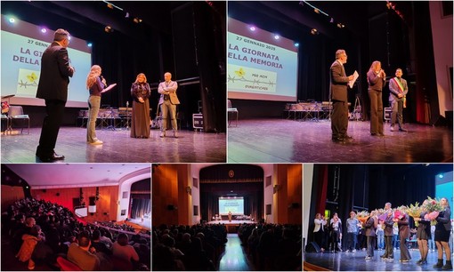 Giorno della Memoria, storie di coraggio e speranza: teatro di Ventimiglia gremito per lo spettacolo delle 'Biancheri' (Foto e video)