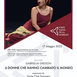 Sanremo: 'Sei Donne Che Hanno Cambiato Il Mondo', spettacolo benefico al Forte di Santa Tecla
