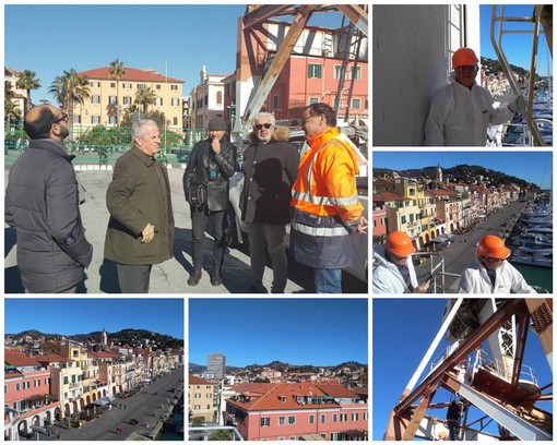 Imperia: le due gru del porto di Oneglia donate al Comune, il Sindaco sale in cima e annuncia &quot;Un concorso di idee&quot;, per il riutilizzo a fini turistici (Foto e video dall'alto)