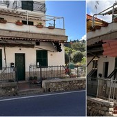 Bordighera, autocarro urta e distrugge una tettoia: danni a un'abitazione (Foto)