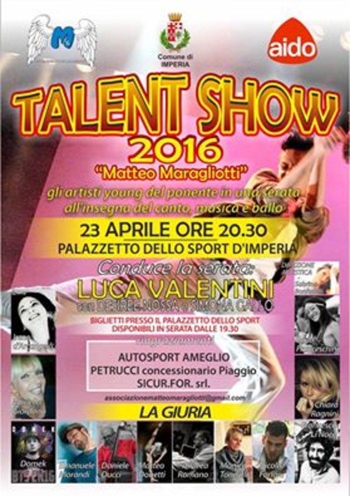 Imperia: tutto pronto per il secondo &quot;Talent Show Matteo Maragliotti&quot;. Appuntamento sabato alle 20.30 al Palazzetto dello Sport