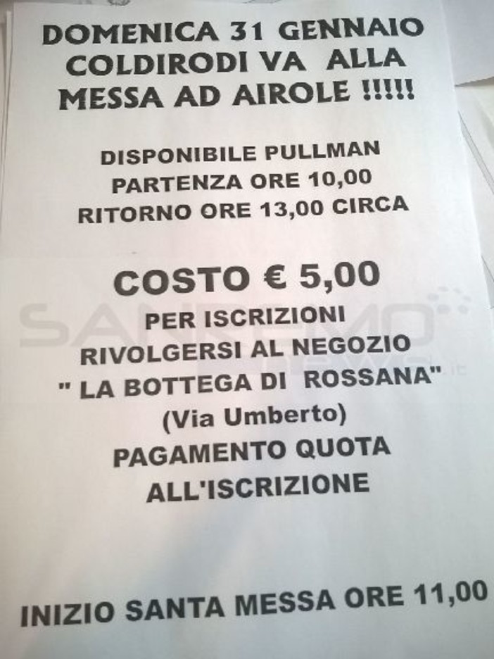 Sanremo: Coldirodi va a messa ad Airole, due pullman per portare i 'collantini' da don Pasquale