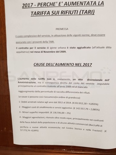 Ventimiglia: perché è aumentata la Tari? La comunicazione affissa in Comune desta qualche polemica tra la minoranza, Ballestra “Mancano di sostanza, ma anche di forma”