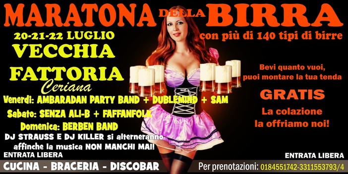 Pronti per l'unica, originale e inimitabile Maratona della Birra? La Vecchia Fattoria a Ceriana vi aspetta dal 20 al 22 luglio!