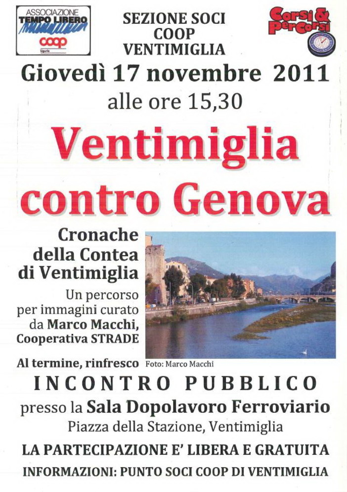 Ventimiglia: domani al dopolavoro ferroviario, conferenza di Marco Macchi su 'Ventimiglia contro Genova'